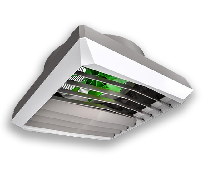 Installation du système destratificateur-dair-isobat dans un bâtiment professionnel, visant à optimiser la circulation de l'air chaud et à générer des économies d'énergie substantielles.